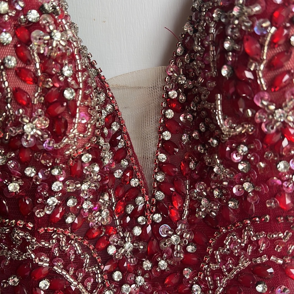 Jovani Red Beaded Prom Dress - Picture 3 of 6